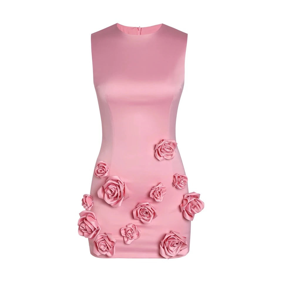 Pink 3D Patchwork Appliques Solid Elegant Dress