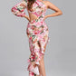 PINK ONE SHOULDER CUT OUT MAXI FLOWERS DRESS