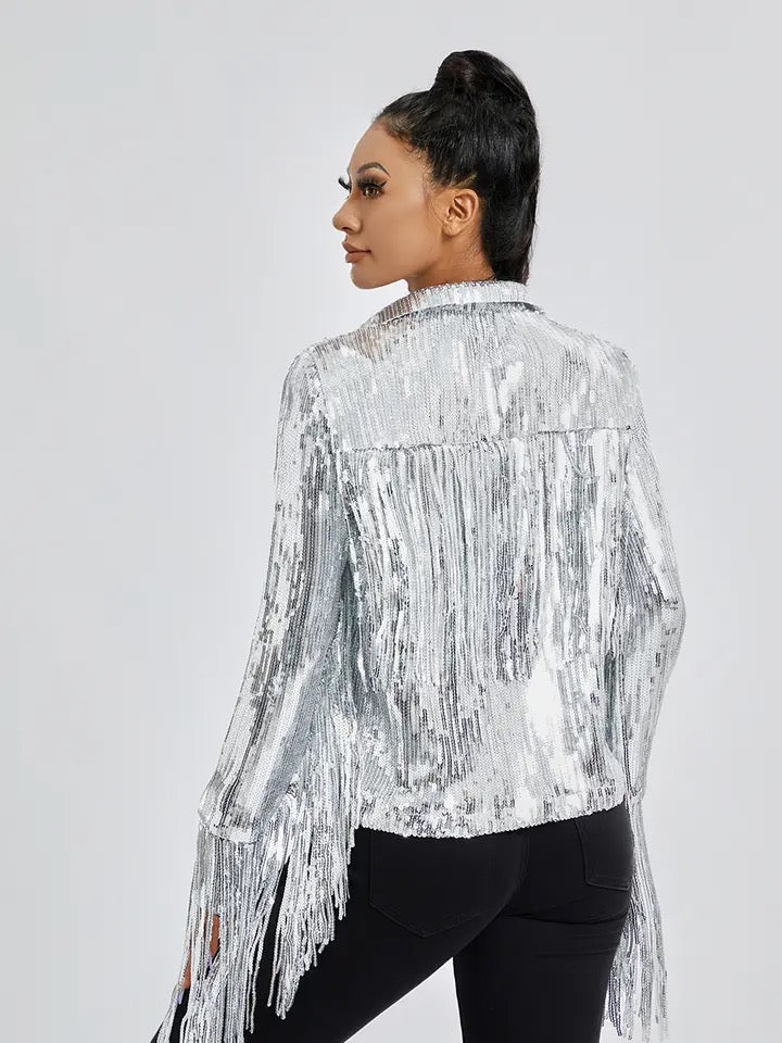 Sequins Tassel Retro Long-sleeved Reflective Jacket