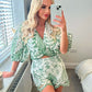 Green Retro print loose shirt two-piece set