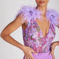 V-neck Sleeveless Backless Lavender Luxury Feather Diamond Mini Jumpsuit