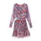 Vintage Flower Printed Hollow Out Mini Dress