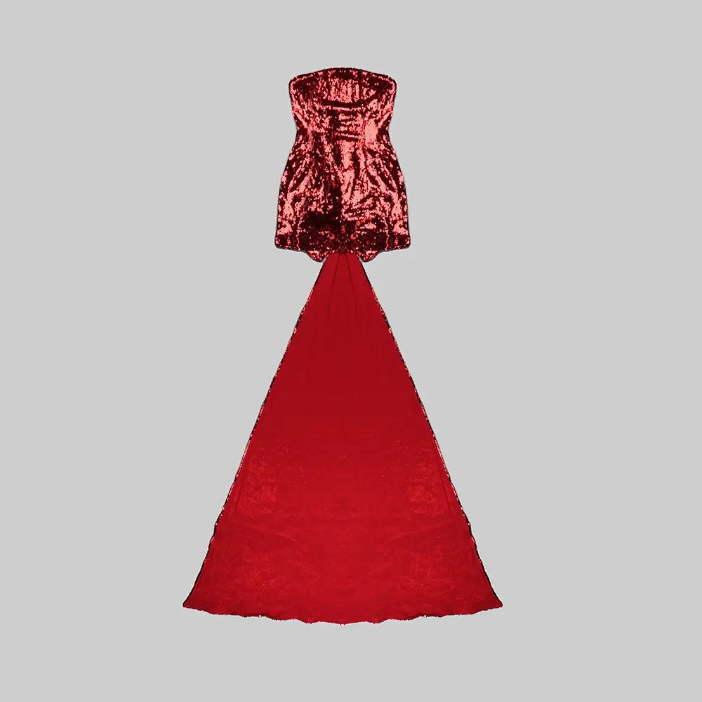 Wine Red Bow Design Sleeveless Strapless Cocktail Mini Dress