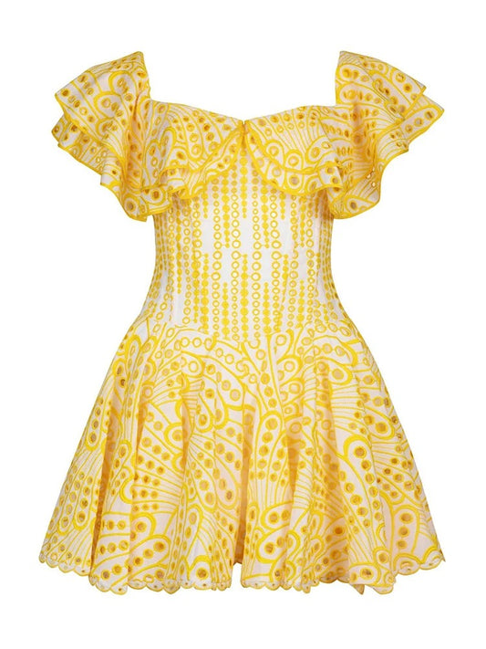 Yellow Cut Out off Shoulder High Waist Solid Minimalist Dress