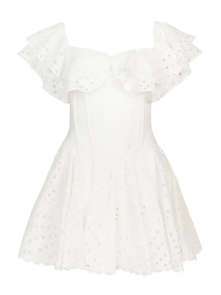 White Cut Out off Shoulder High Waist Solid Minimalist Dress