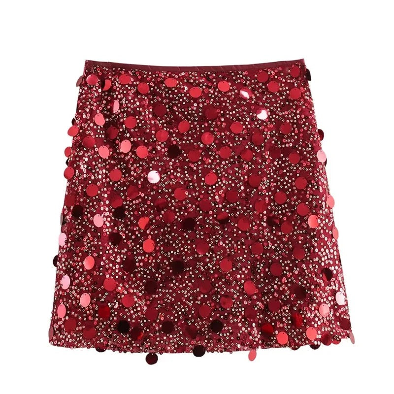 Shiny High Waist Mini Sequin Glitter Short Skirts For Woman
