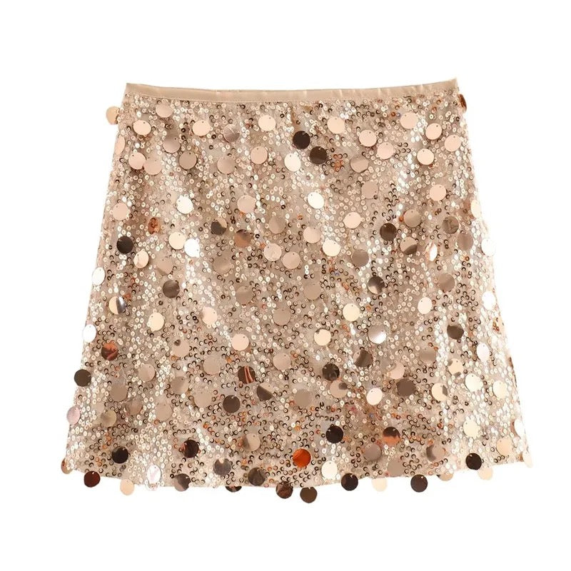 Shiny High Waist Mini Sequin Glitter Short Skirts For Woman