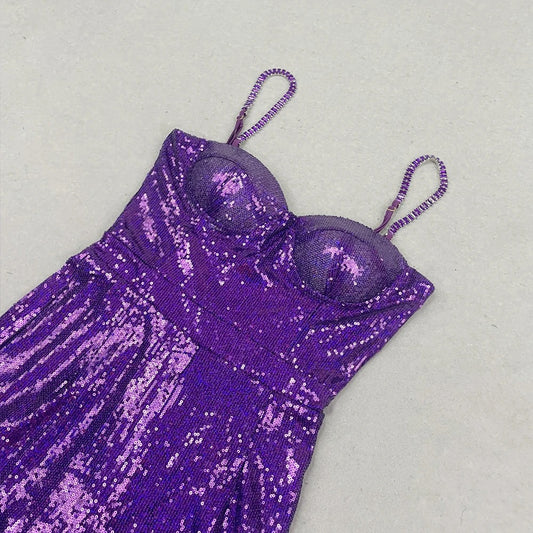 Purple Sexy Sleeveless Sequin Belt Tight jumpsuit