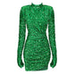 Green Sequins Draped Bodycon Party Mini Dress
