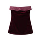 Black & Maroon Strapless Patchwork Velvet Micro Mini Dress