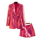 Sequins Cloth Suit Single Button Blazer Shorts Pink Fushcia Color