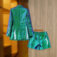 Emerald Green Sequns Blazer Sets For Woman