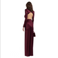 Burgundy Hollowed-Out Pleated Backless Long Dress
