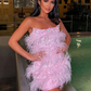Pink Luxury Feather Sequins Mini Elegant Party Dress