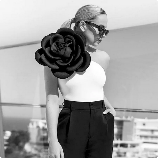 3D Black Flower Bodysuit Appliuqes Designer One Shoulder Slim Tops