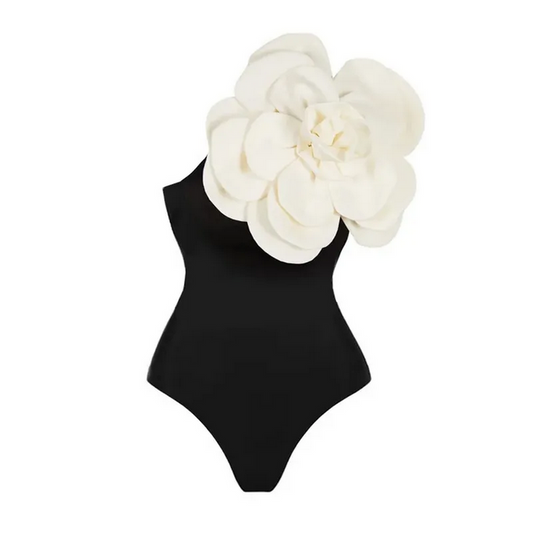 3D White Flower Bodysuit Appliuqes Designer One Shoulder Slim Tops