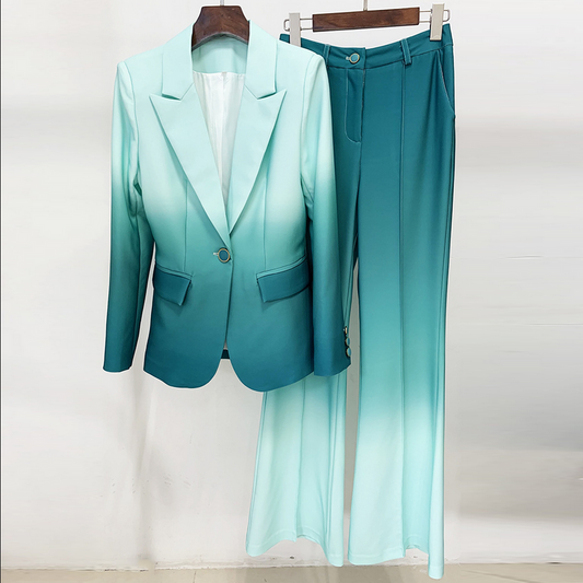 Gradient Satin Formal Pants and Blazer Sexy Slim Fit Set