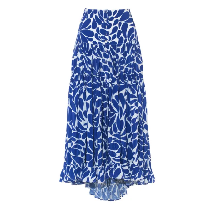 Blue V-neck Monokini Swimwear With Skirt