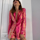 Sequins Cloth Suit Single Button Blazer Shorts Pink Fushcia Color