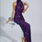 Purple Sequin Crystal Mini Dress