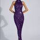 Purple Sequin Crystal Mini Dress