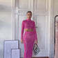 Pink Mesh Transparent Sequin Top with Mid calf Tight Pencil Skirt set