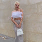 White Sexy Luxury Sequins Feather Strapless Top+ Skirt Two Piece Set