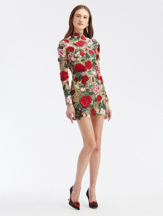 Elegant Floral Embroidered Lace Mini Dress For Women