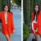 Orange Vintage V Neck Long Sleeve Office Lady slim Blazer