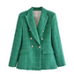 Green Long-Sleeve Double-Breasted Woollen Blazers  For Woman