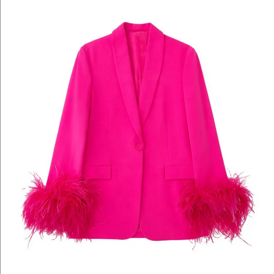 Pink Coat With Feather Long Sleeve