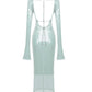 Sky Blue Long Sleeve Sequins Backless Maxi Dress