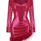 Sequins Full Sleeve fur dress for woman