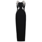 Black Rose Embroidered Long Bandage Party Dress For Woman