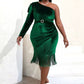 Dark Green Bodycon Sexy Slit Evening Velvet Party Event Plus Size Outfits